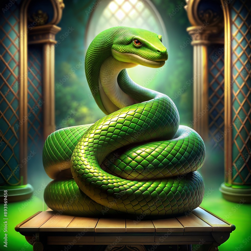 Fototapeta premium Beautiful green snake - symbol of the new year 2025