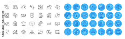 Graph, Accounting and Employees wealth line icons pack. Search, Seo adblock, 5g wifi web icon. Favorite mail, Idea gear, Idea lamp pictogram. Scroll down, Selfie stick, Recovery cloud. Vector