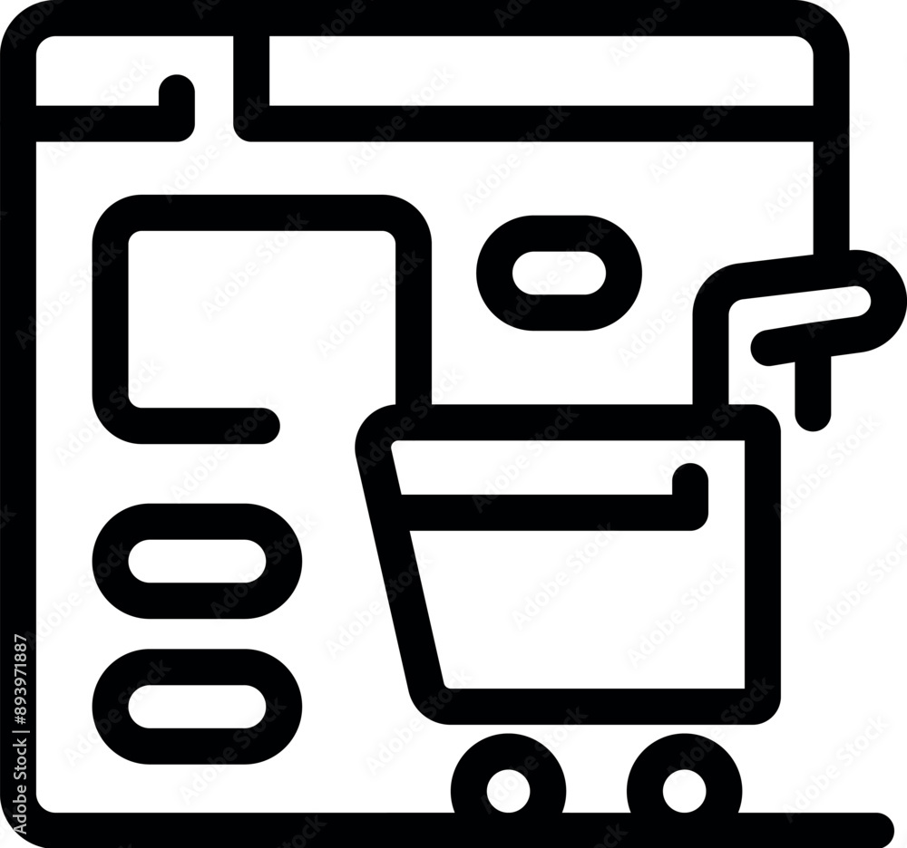 Shopping cart icon is coming out of a computer screen, representing online shopping Shopping cart icon is coming out of a computer screen, representing online shopping