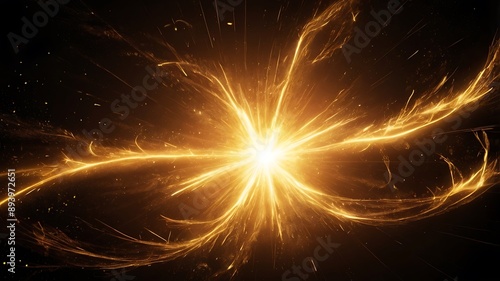 Golden light shattered on black screen, design of light explosion, background spark wallpaper