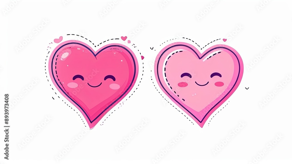 two pink hearts with faces on a white background two pink hearts with faces on a white background
