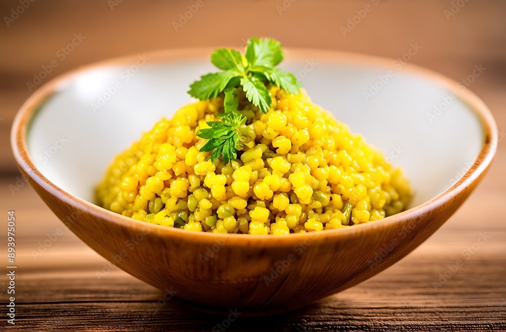bulgur in plates on the table. Bulgur wheat grains. Close-up. Proper nutrition. Vegetarianism bulgur in plates on the table. Bulgur wheat grains. Close-up. Proper nutrition. Vegetarianism
