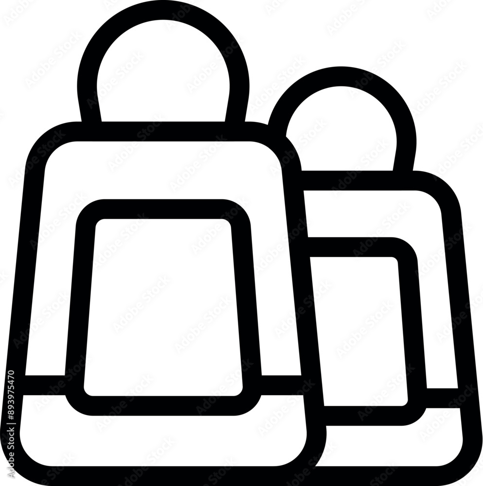 Simple black and white icon of two shopping bags, representing the concept of online shopping and retail Simple black and white icon of two shopping bags, representing the concept of online shopping and retail