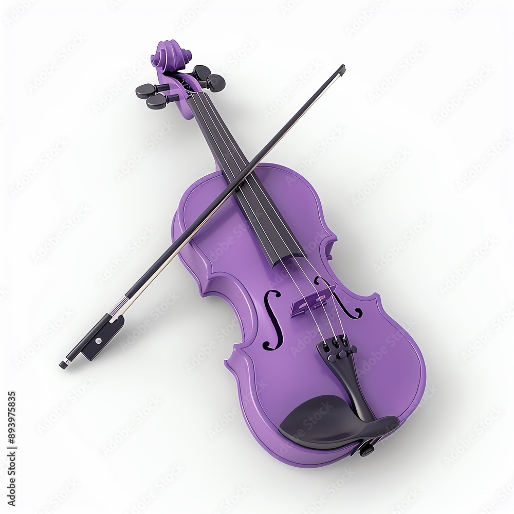 Fototapeta premium Purple violin with bow isolated on white background.