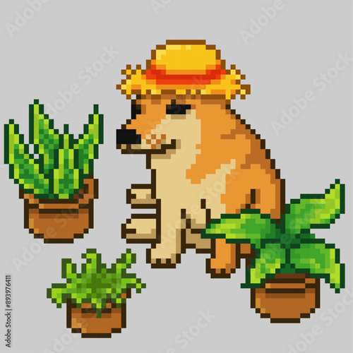 Dog plant lovers, pixel art meme