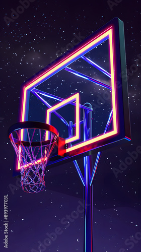 neon basketball hoop on spatial background
