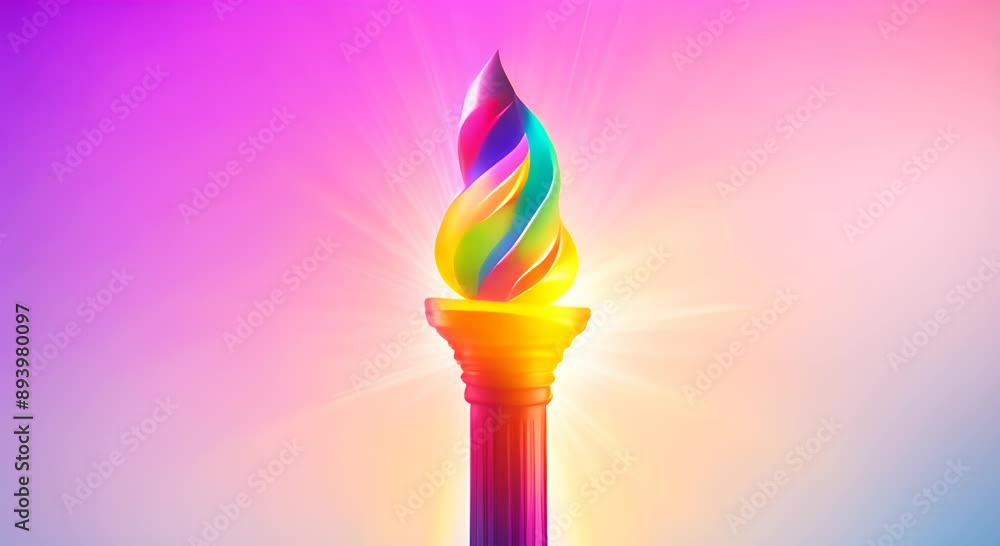 Vibrant torch flame burns against gradient rainbow background Summer Olympic game fire symbol concept Vivid colors Inspiration hope and passion Emblem of sport competition 4k animation