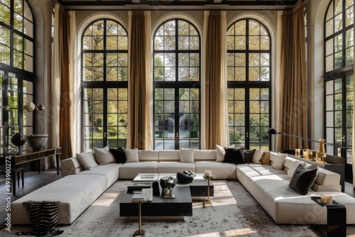 Luxury living room with large windows. © Inigo