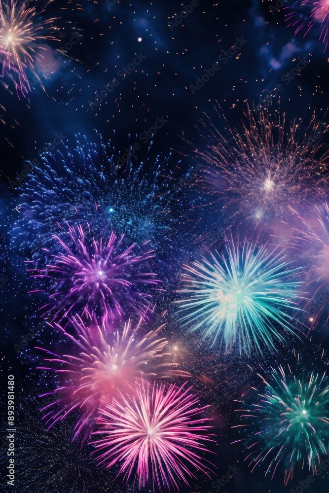 Fototapeta premium Bright fireworks exploding against the night sky