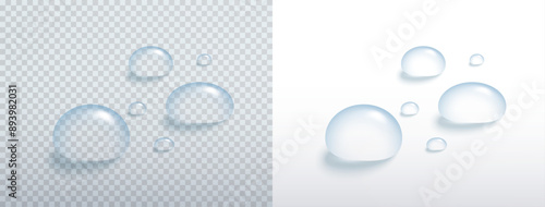 Water rain drop surface isolated on transparent background. Realistic pure droplets. Vector blue clear bubbles or dew template