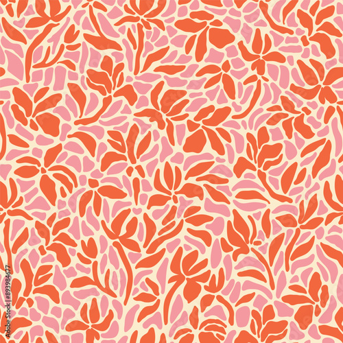 Hand drawn minimal abstract organic shapes pattern. Collage cut out contemporary print. Modern floral background. Naive art mosaic wallpaper