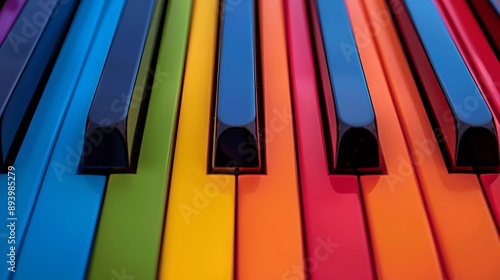 A colorful keyboard with the keys in different colors. The keyboard is a representation of the rainbow. Concept of joy and happiness, as the vibrant colors of the keys create a cheerful