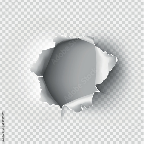 ragged Hole torn in ripped paper on transparent background