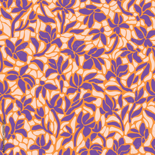 Hand drawn minimal abstract organic shapes pattern. Collage cut out contemporary print. Modern floral background. Naive art mosaic wallpaper