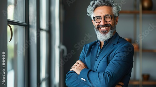 Wallpaper Mural Middle-Aged Man in Business Suit Smiling Confidently in Modern Office Torontodigital.ca