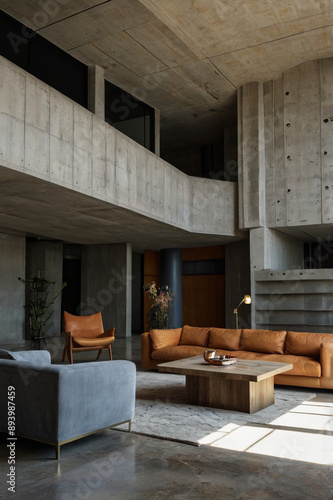 Brutalist interior style, living room