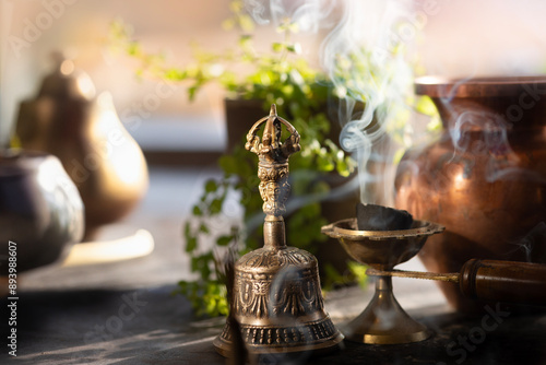 Bell and frankincense - spiritual  photo