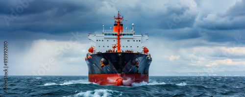 Oil tanker ship in rough seas, shipping industry, oil transportation