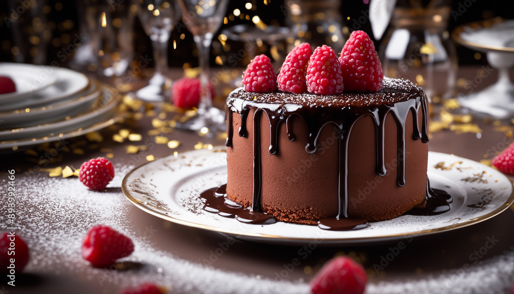 Indulge in this luxurious chocolate raspberry cake, where each bite combines rich chocolate, tart raspberries, and a whimsical backdrop of confetti and sparkles. Indulge in this luxurious chocolate raspberry cake, where each bite combines rich chocolate, tart raspberries, and a whimsical backdrop of confetti and sparkles.