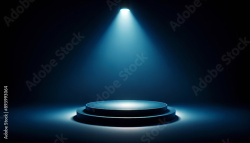 Minimalist circular platform illuminated by spotlight