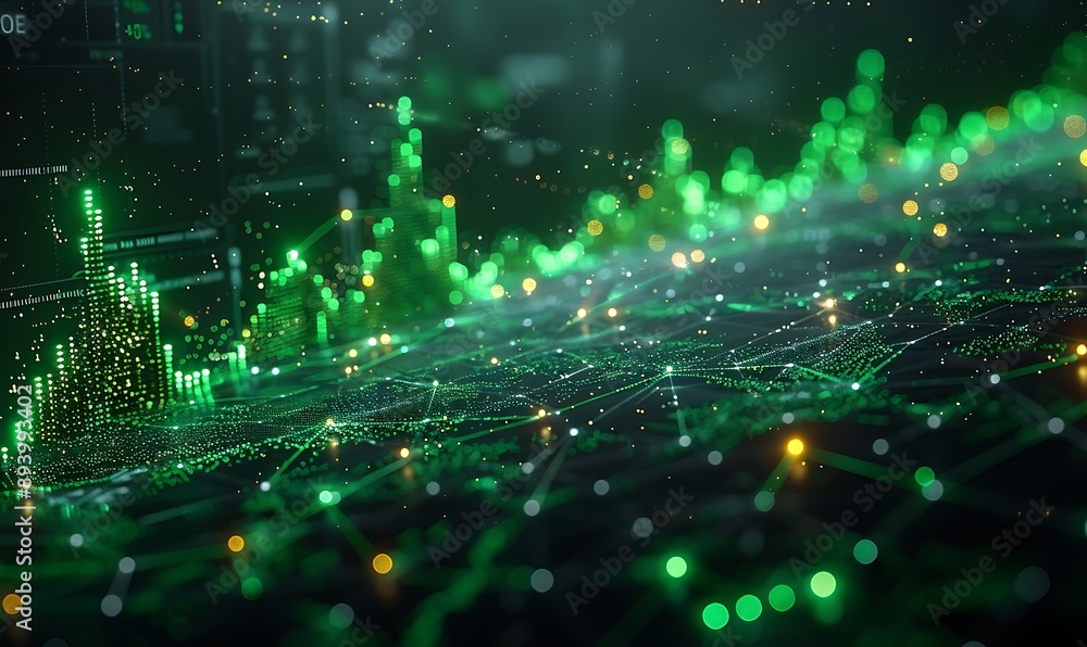 Bar charts with green color going up and down for positive Eco-investing stock market or green investment banking charts Bar charts with green color going up and down for positive Eco-investing stock market or green investment banking charts