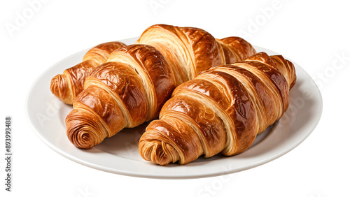 croissant on white plate isolated on transparent background, png