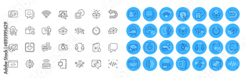 Contactless payment, Metro and Jobless line icons pack. Time, Talk bubble, Transform web icon. Id card, Cloud computing, Packing boxes pictogram. Voice wave, Search flight, Photo camera. Vector