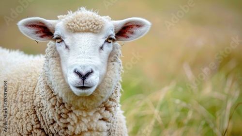 Close up photograph of a sheep with empty space for text