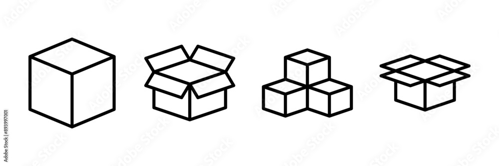 Box icon vector isolated on white background. Cardboard box, packaging open. Box vector icon Box icon vector isolated on white background. Cardboard box, packaging open. Box vector icon