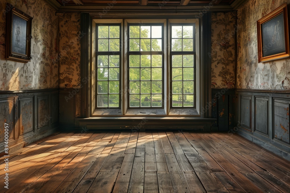 Old room with windows and wooden floor. Old room with windows and wooden floor.