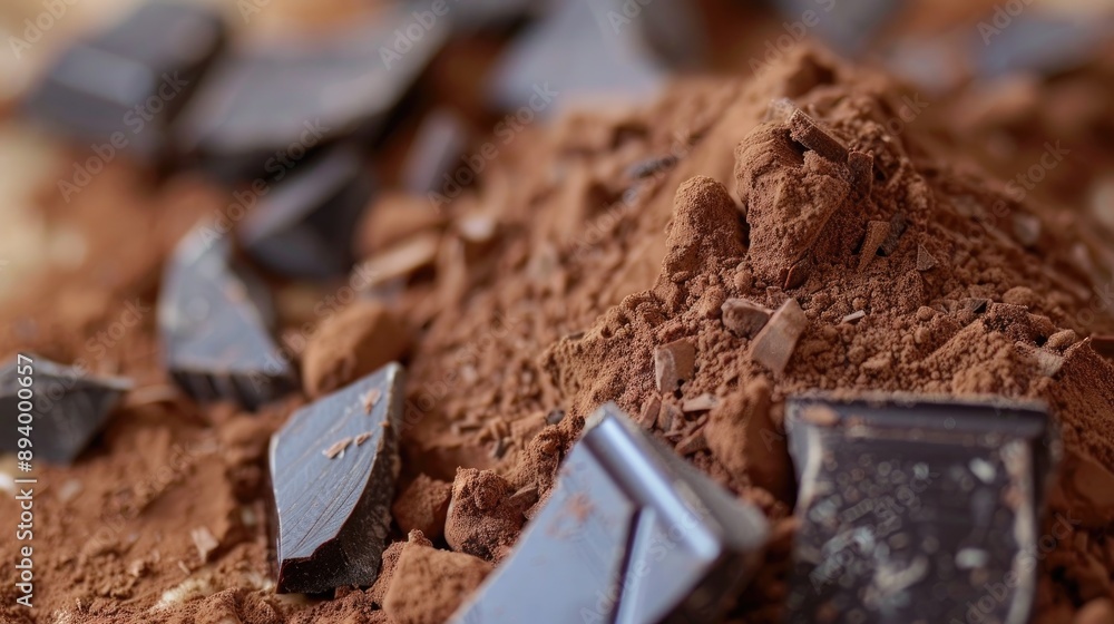 Close Up of Cocoa Powder and Chopped Dark Chocolate Close Up of Cocoa Powder and Chopped Dark Chocolate