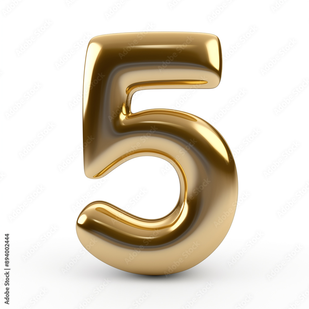Character '5' made of gold balloon, sharp outline, isolated on white background Character '5' made of gold balloon, sharp outline, isolated on white background