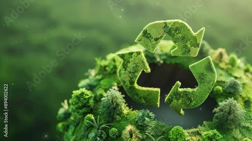 Circular economy concept highlighting green and environmentally sustainable practices with an up arrow symbolizing development and growth in eco-friendly initiatives and resource efficiency.