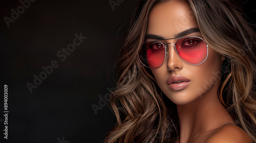 Wallpaper Mural Woman Wearing Red Sunglasses Against a Black Background Torontodigital.ca