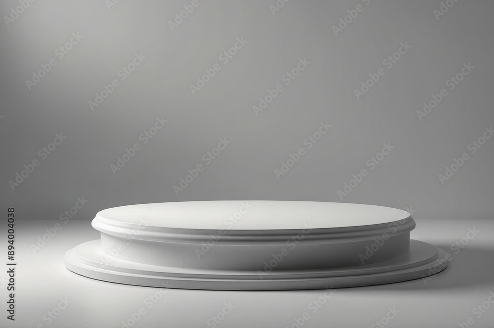 Blank white podium platform or pedestal with white background for product display with copy space Blank white podium platform or pedestal with white background for product display with copy space
