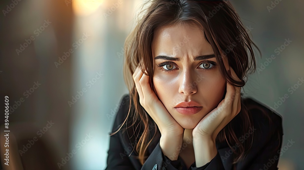 A woman with a worried expression. Perfect for projects about sadness, anxiety, or depression. A woman with a worried expression. Perfect for projects about sadness, anxiety, or depression.