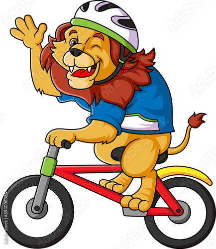 Cute Lion Riding Bicycle Cartoon Vector Icon