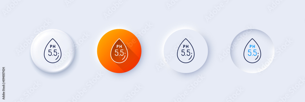 Ph neutral line icon. Neumorphic, Orange gradient, 3d pin buttons. Clinically tested sign. Water drop symbol. Line icons. Neumorphic buttons with outline signs. Vector Ph neutral line icon. Neumorphic, Orange gradient, 3d pin buttons. Clinically tested sign. Water drop symbol. Line icons. Neumorphic buttons with outline signs. Vector