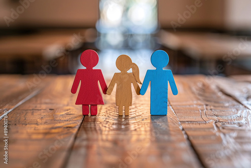 Co-Parenting Moments: Representation of close up of Divorced or separated parents co-parenting, attending their child's events, or sharing responsibilities. photo