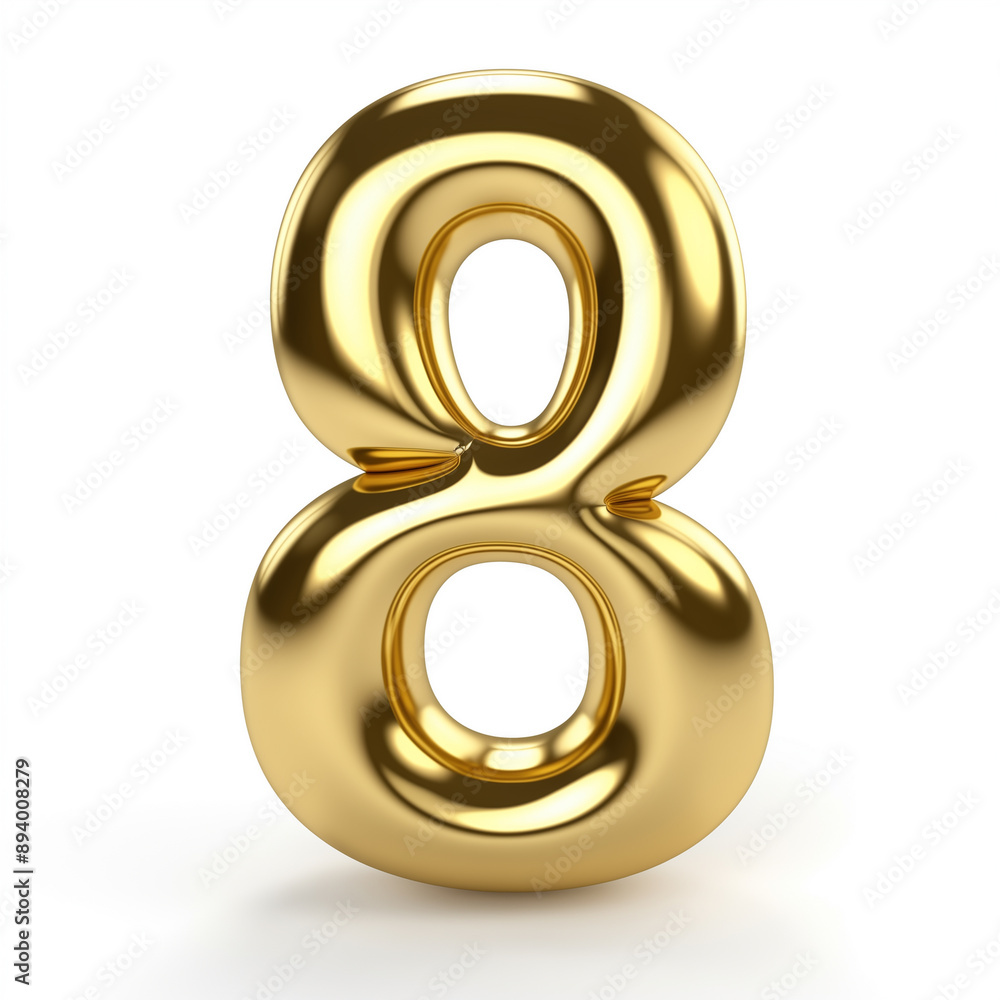 Character '8' made of gold balloon, sharp outline, isolated on white background Character '8' made of gold balloon, sharp outline, isolated on white background
