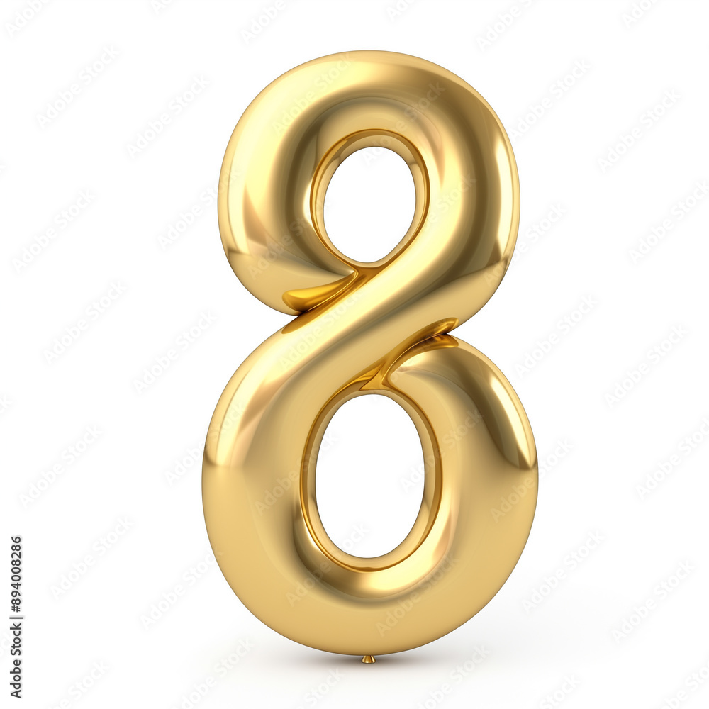 Character '8' made of gold balloon, sharp outline, isolated on white background Character '8' made of gold balloon, sharp outline, isolated on white background