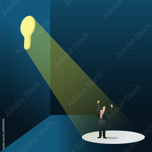 Bulb keyhole light with success businessman vector illustration