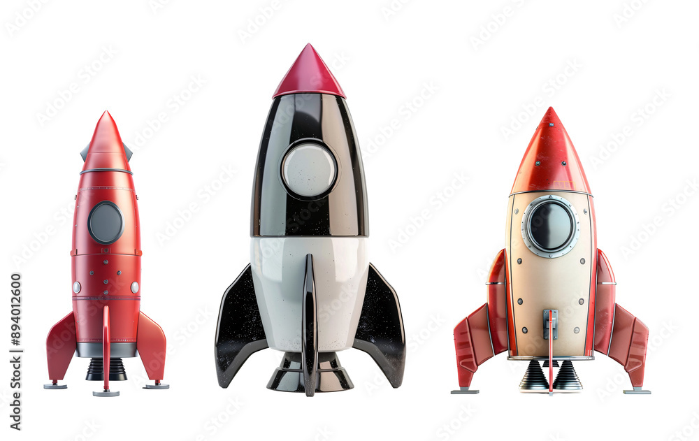 Three retro rockets Isolated on a White or Transparent Background. Three retro rockets Isolated on a White or Transparent Background.