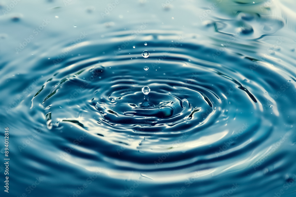 Close-up of a water droplet creating ripples on a calm water surface, showcasing the beauty of nature and the tranquil effect of liquid dynamics. Close-up of a water droplet creating ripples on a calm water surface, showcasing the beauty of nature and the tranquil effect of liquid dynamics.