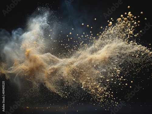 Wallpaper Mural Microscopic natural dust particles flow freely in air, suspended against a dark black background, revealing their intricate shapes and gentle, chaotic movement. Torontodigital.ca