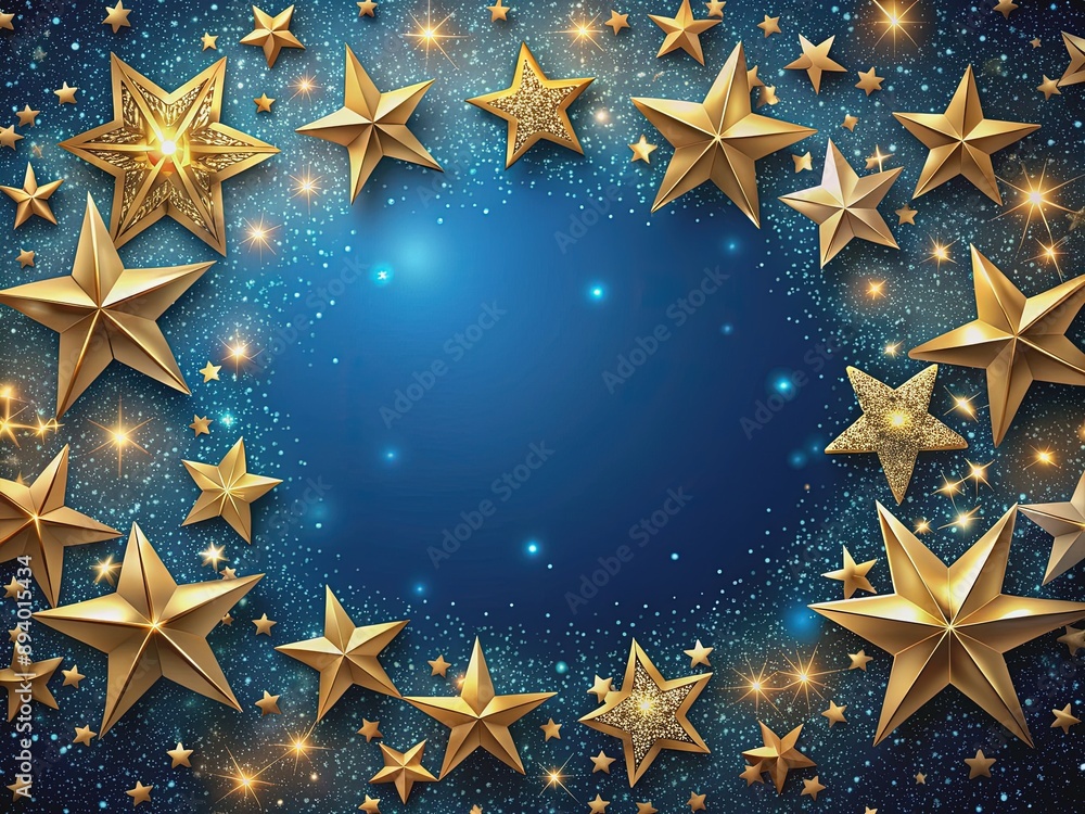 golden xmas stars on blue background for merry christmas or season greetings message,bright decoration.Elegant holiday season social post digital card. Copy type space for text or logo. golden xmas stars on blue background for merry christmas or season greetings message,bright decoration.Elegant holiday season social post digital card. Copy type space for text or logo.