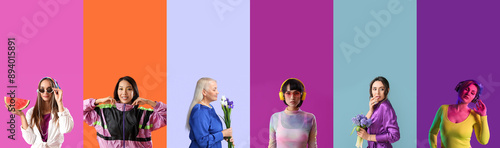 Collage of stylish women on...