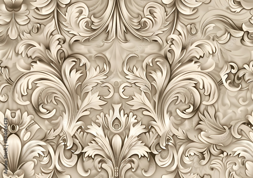 Classic Beige Damask Pattern with Swirls