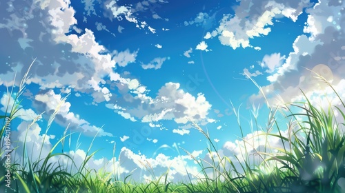 Summer wallpaper with cloudy sky background