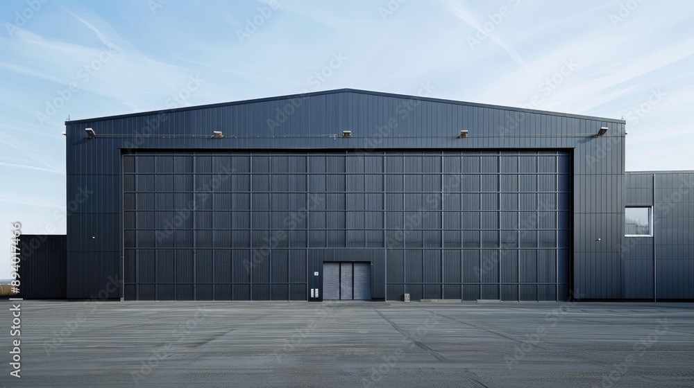 Large metal warehouse with blank exterior for copy space Large metal warehouse with blank exterior for copy space